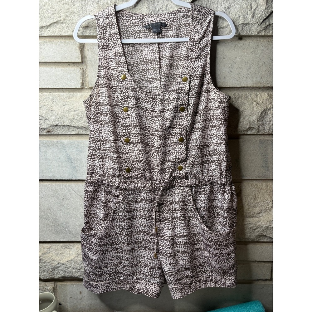Armani Exchange Womens Brown White Mosaic Print Sleeveless Romper Size 12 Pocket